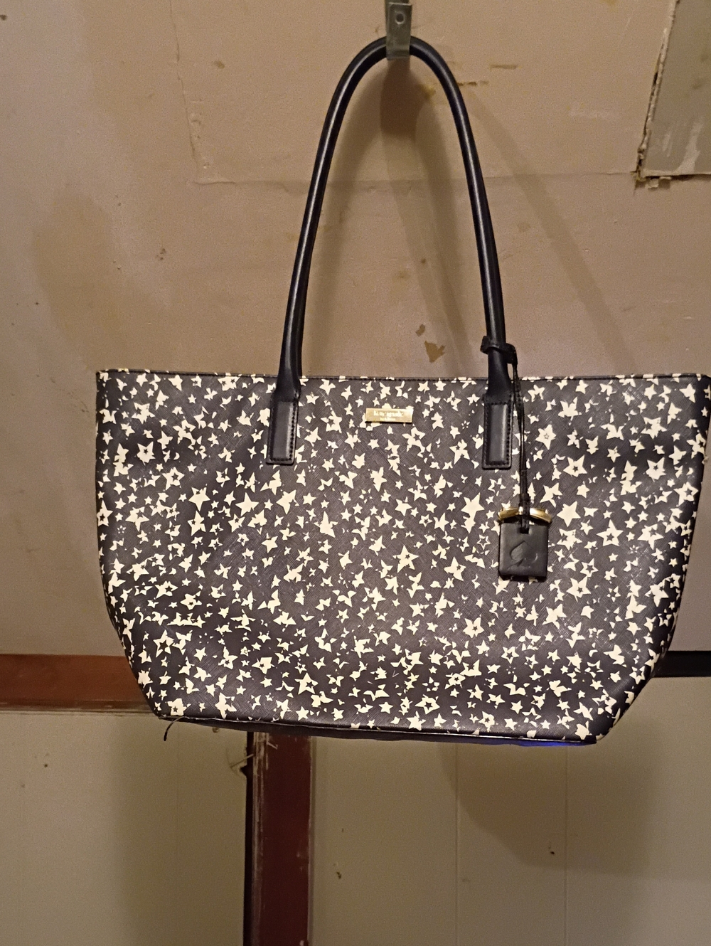 kate spade Black Tote with Cream Star Print